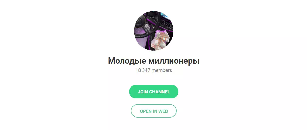 Внешний вид телеграм канала Молодые миллионеры