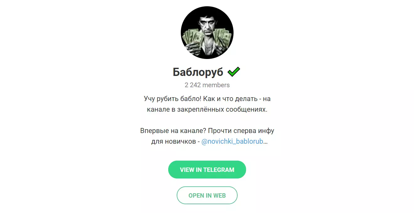Внешний вид телеграм канала Баблоруб