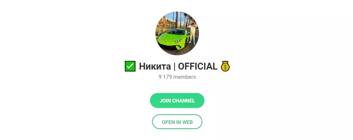 Внешний вид телеграм канала Никита | Official