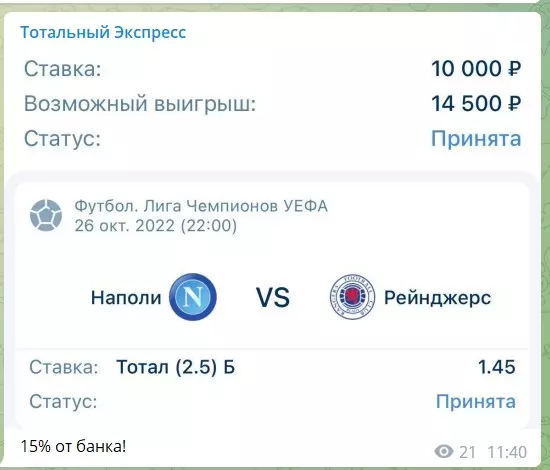 Прогнозы на канале Телеграм Тотальный Экспресс