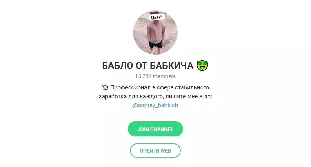 Внешний вид телеграм канала Бабло от Бабкича