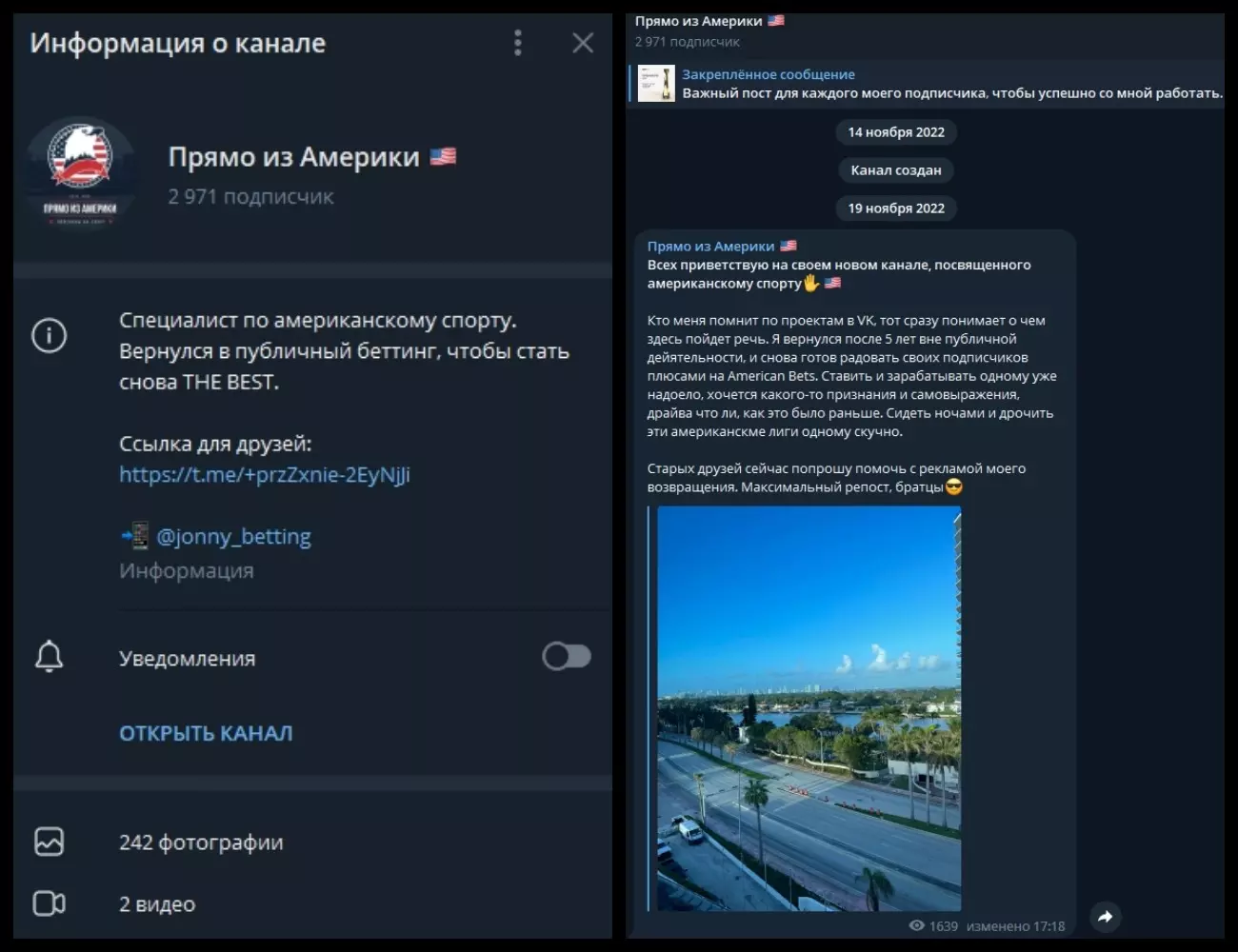 Информация о канале Прямо из Америки