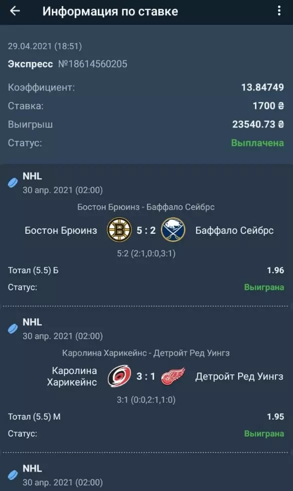Информация по ставке
