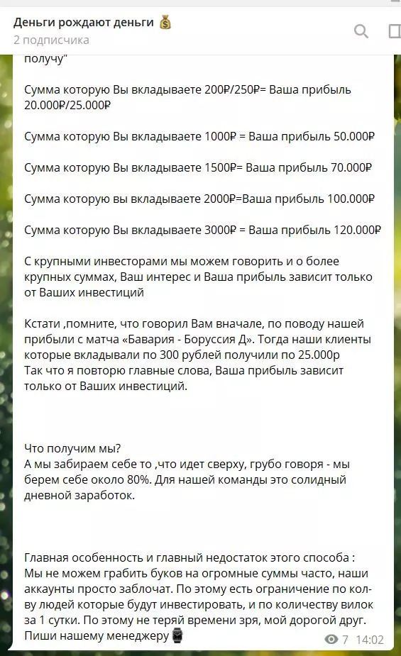 Обещаемая прибыль