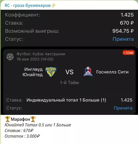 Бесплатные ставки на канале ТГ RC — гроза букмекеров