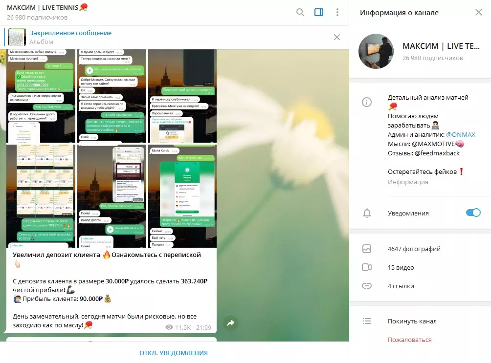 Скриншоты переписки с клиентом