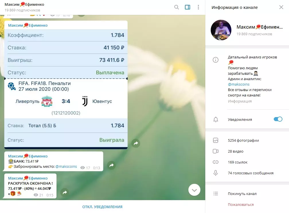 Отчет о сигравшей ставке