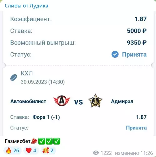 Бесплатные ставки на канале Telegram Сливы от Лудика