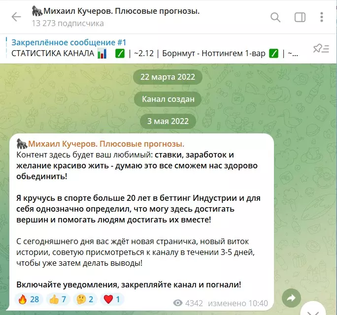 История о канале Михаил Кучеров Плюсовые прогнозы