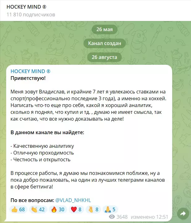 История канала Телеграмм HOCKEY MIND
