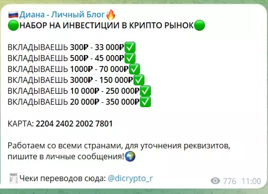 Набор инвестиций на канале Телеграм Диана - Личный блог