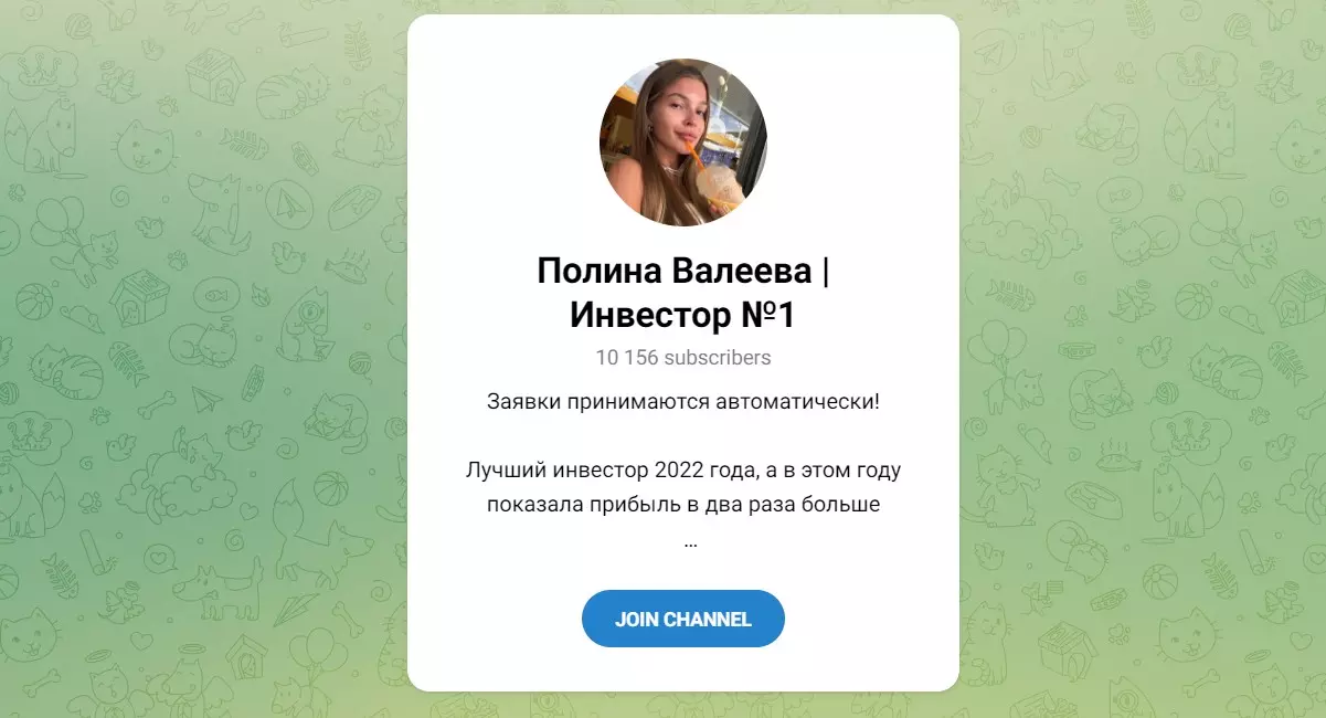 Внешний вид телеграм канала Полина Валеева Инвестор №1