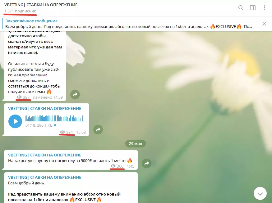 Просмотров каждого поста не более 400