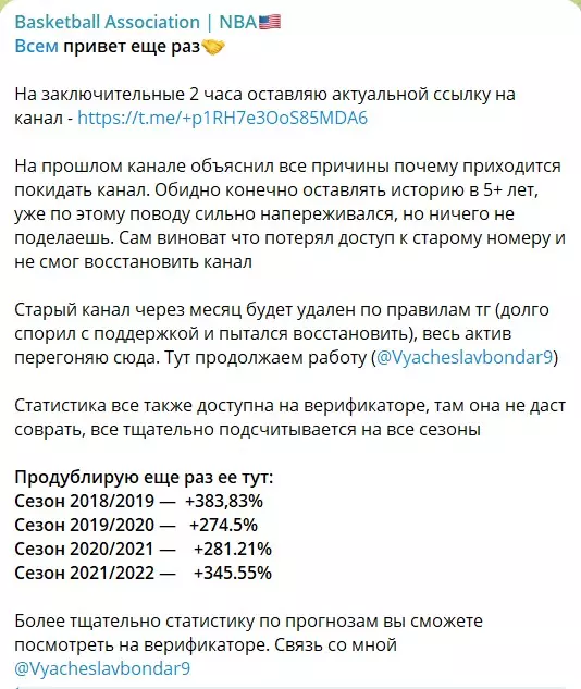Статистика на канале Телеграм Basketball Association