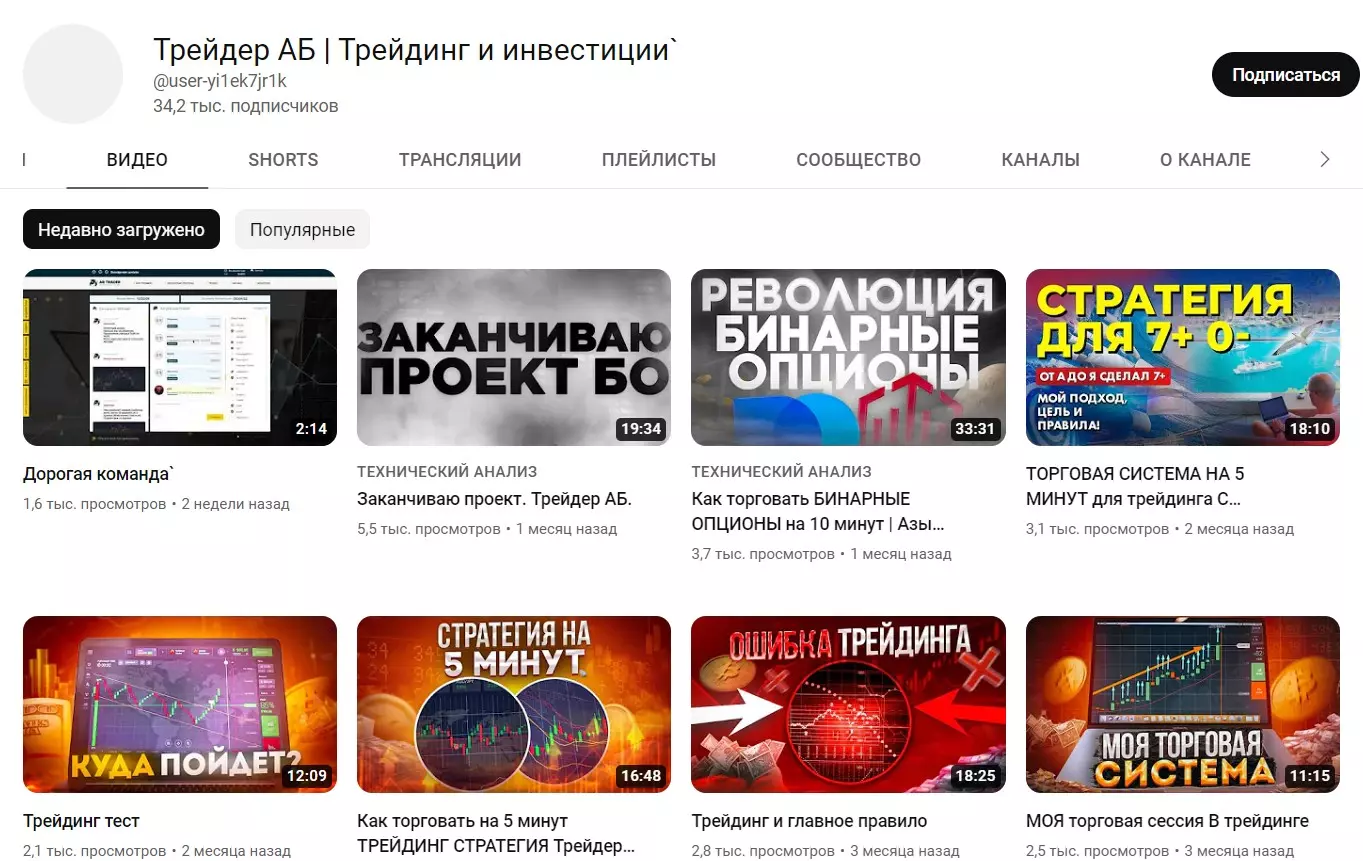 Канал YouTube Трейдер АБ Трейдинг и инвестиции