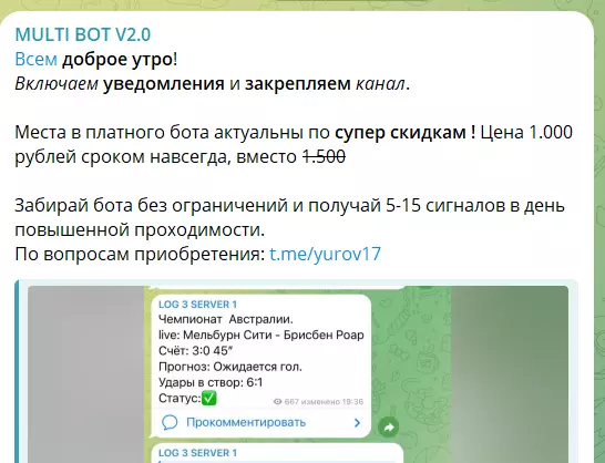 Цена платного бота @yurov17