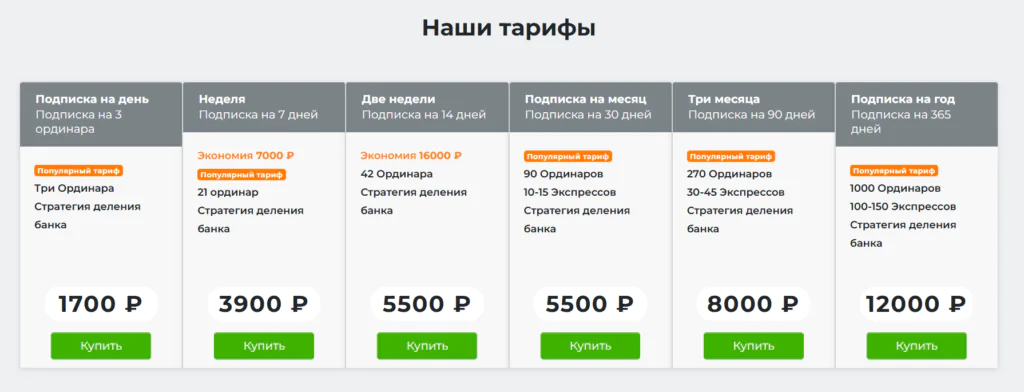 Тарифы подписки “Stavki Club” 