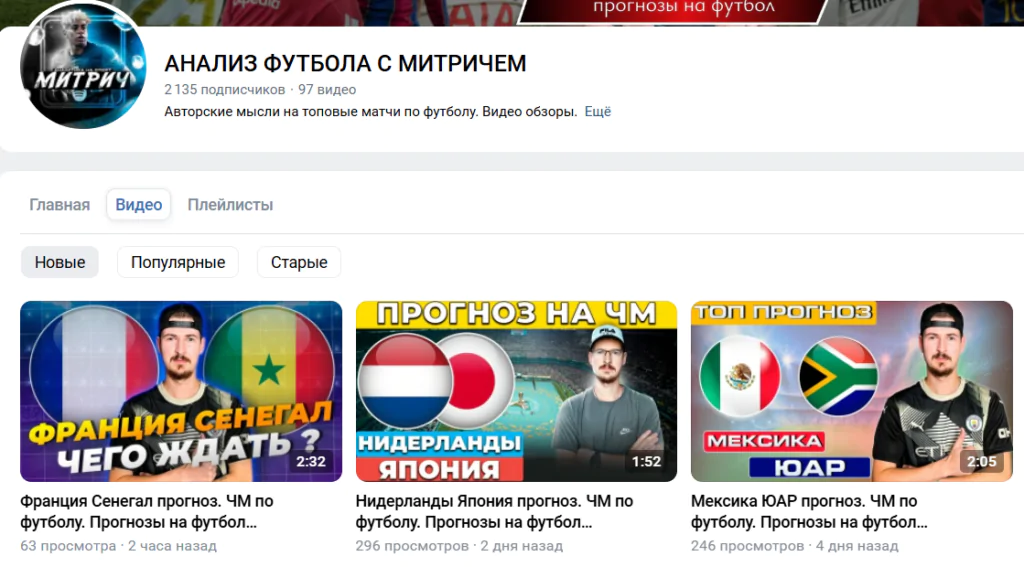 Видеоблог в ютубе “Анализ футбола с Митричем”